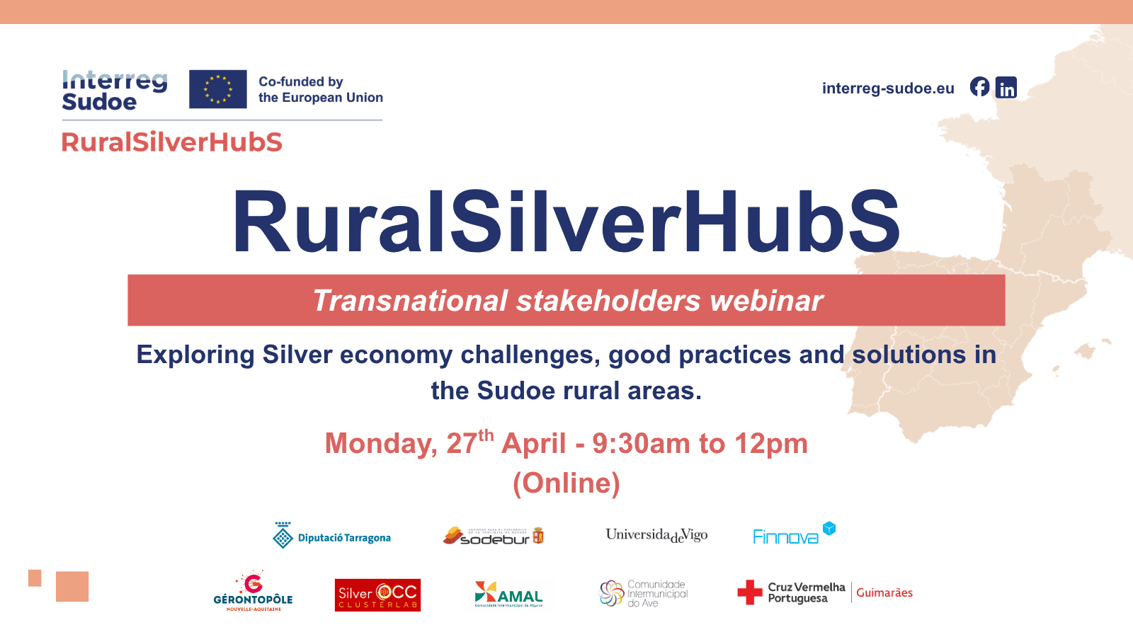 Webinar Transnational des parties prenantes d’Interreg Sudoe RuralSilverHubs :Explorer les défis, bonnes pratiques et solutions de la Silver Economy dans les zones rurales de l’espace SUDOE